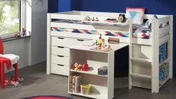 Halfhoogslaper Pino met commode met 4 laden en boekenkast