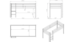 Halfhoogslaper Pino met commode met 4 laden en boekenkast