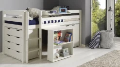 Halfhoogslaper Pino met commode 4 laden, commode 2 deuren, hangtablet en bureau